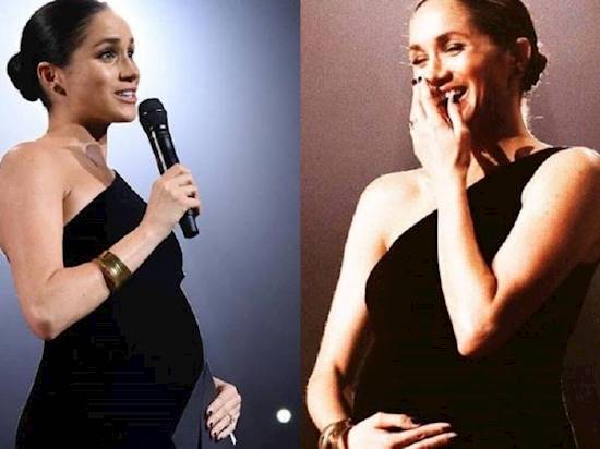 Pregnant Meghan Markle flaunts her growing baby bump in a stunning black dress at the British Fashion Awards