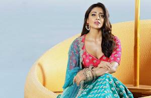 Shriya Saran Dark Pink And Cyan Lehenga Choli Photo Shoot